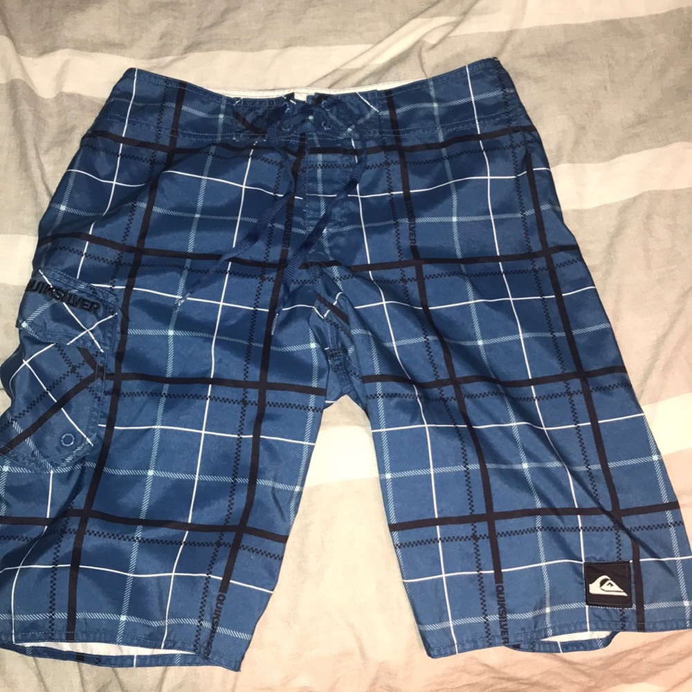 Blue Plaid Quicksilver Swim Trunks